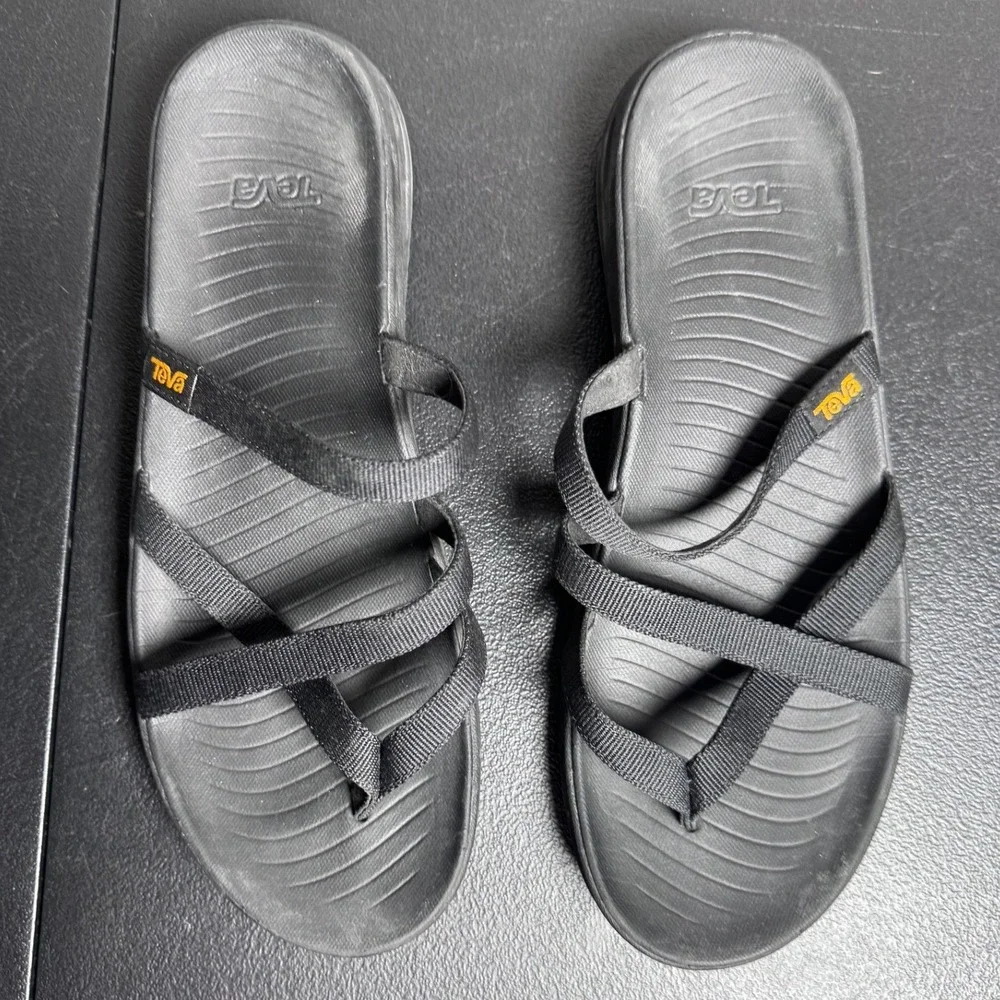 Teva‎ Olowahu Black Strappy Mush Topsole Flip Flop Sandals Womens 7 1169490